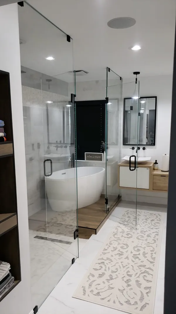 example of frameless showers in a modern bathroom