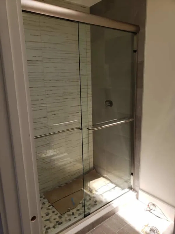 close up example of by-pass shower doors